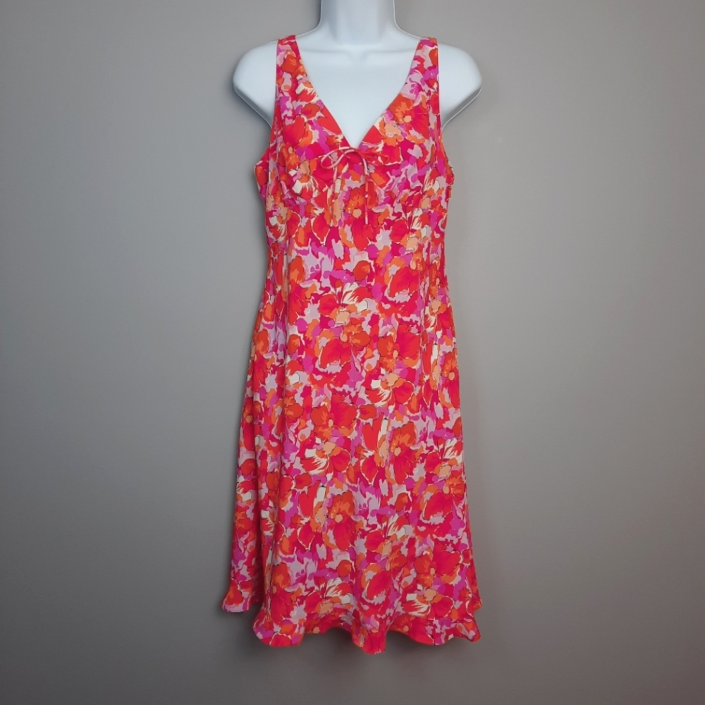 Vintage Y2K Express Pink and Orange Floral Sleeveless Shift Dress size 9/10